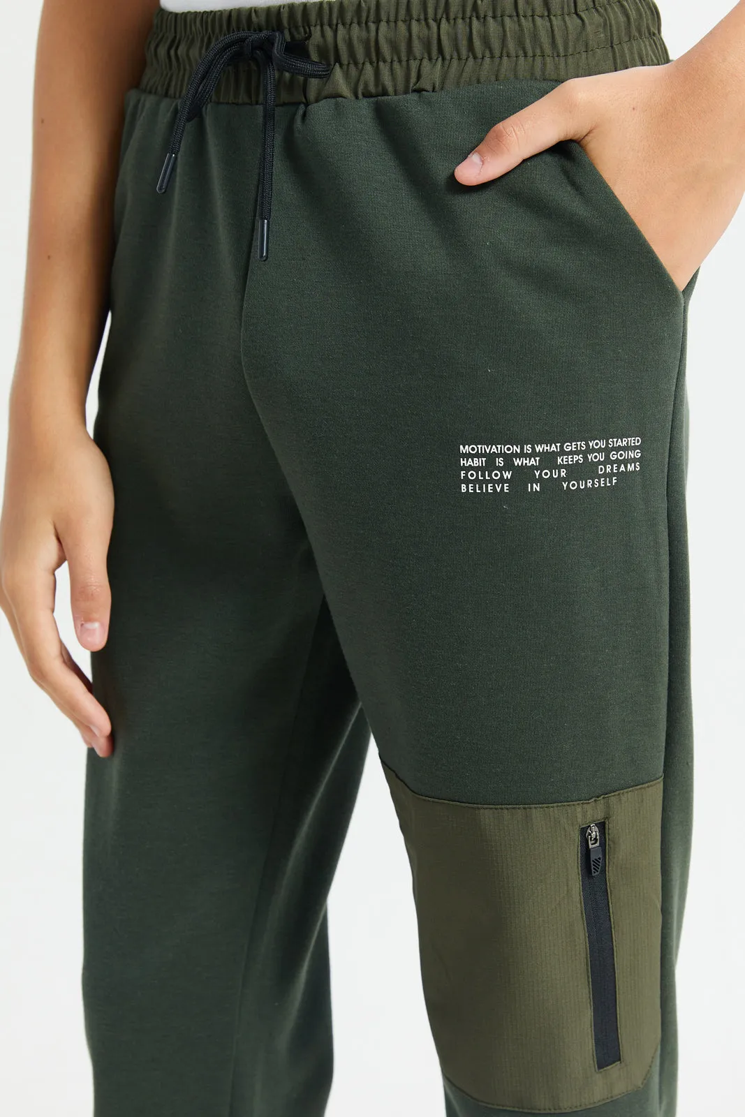 Senior Boys Olive Kangaroo Pocket Jogger Set (2 Piece)