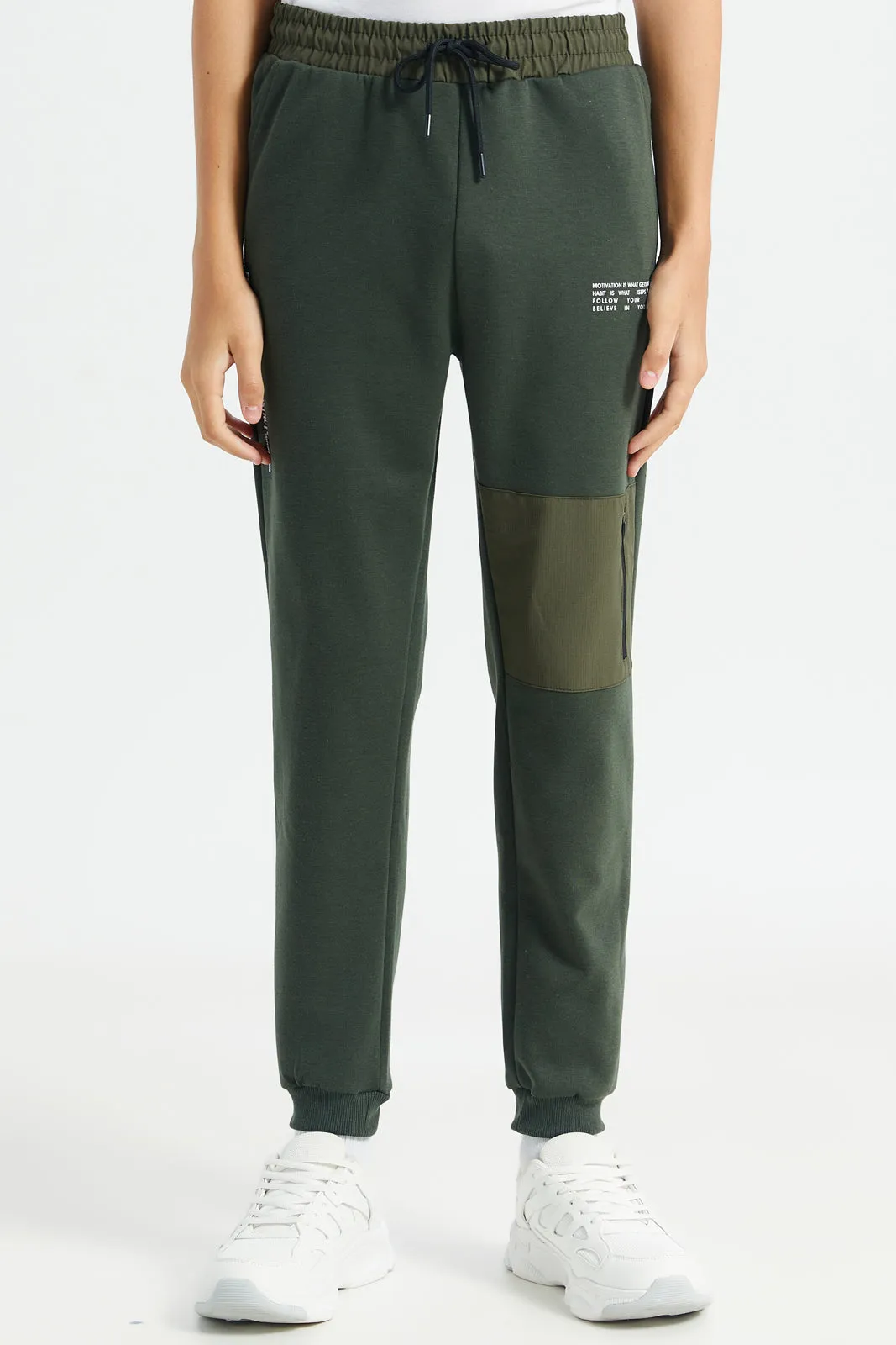 Senior Boys Olive Kangaroo Pocket Jogger Set (2 Piece)