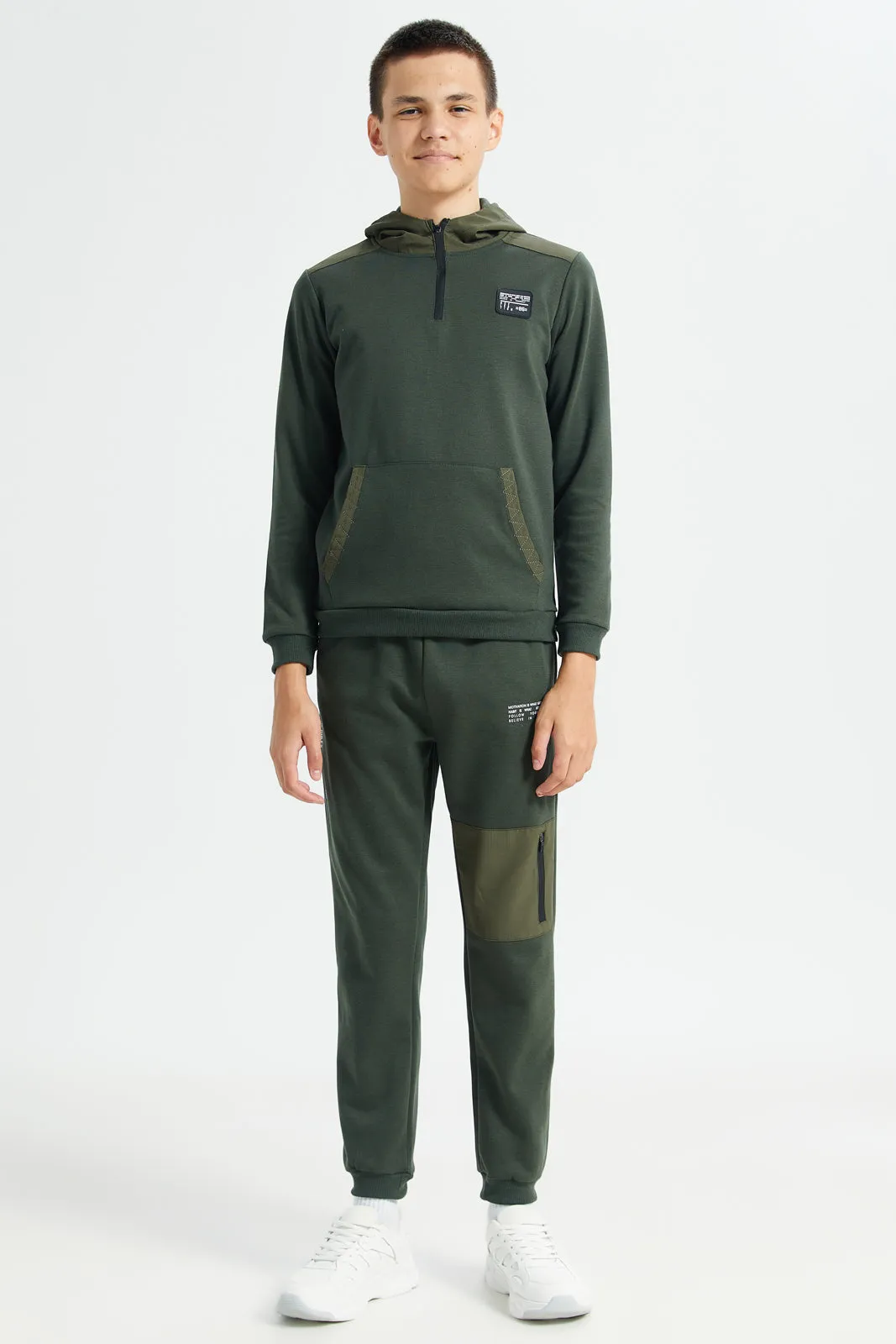 Senior Boys Olive Kangaroo Pocket Jogger Set (2 Piece)