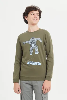 Senior Boys Olive Skating Printed Sweatshirt