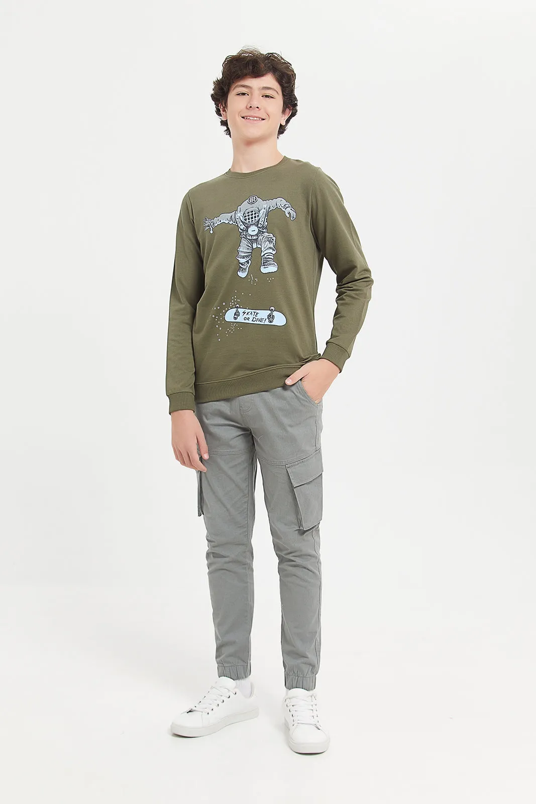 Senior Boys Olive Skating Printed Sweatshirt