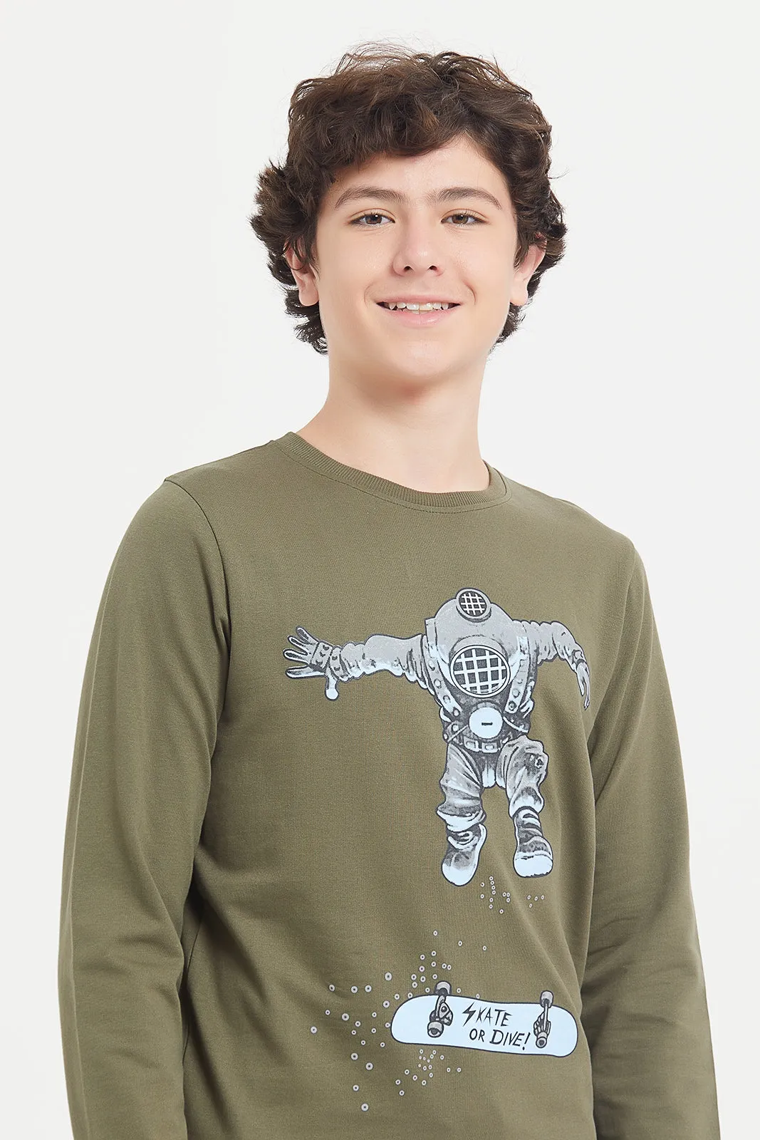 Senior Boys Olive Skating Printed Sweatshirt