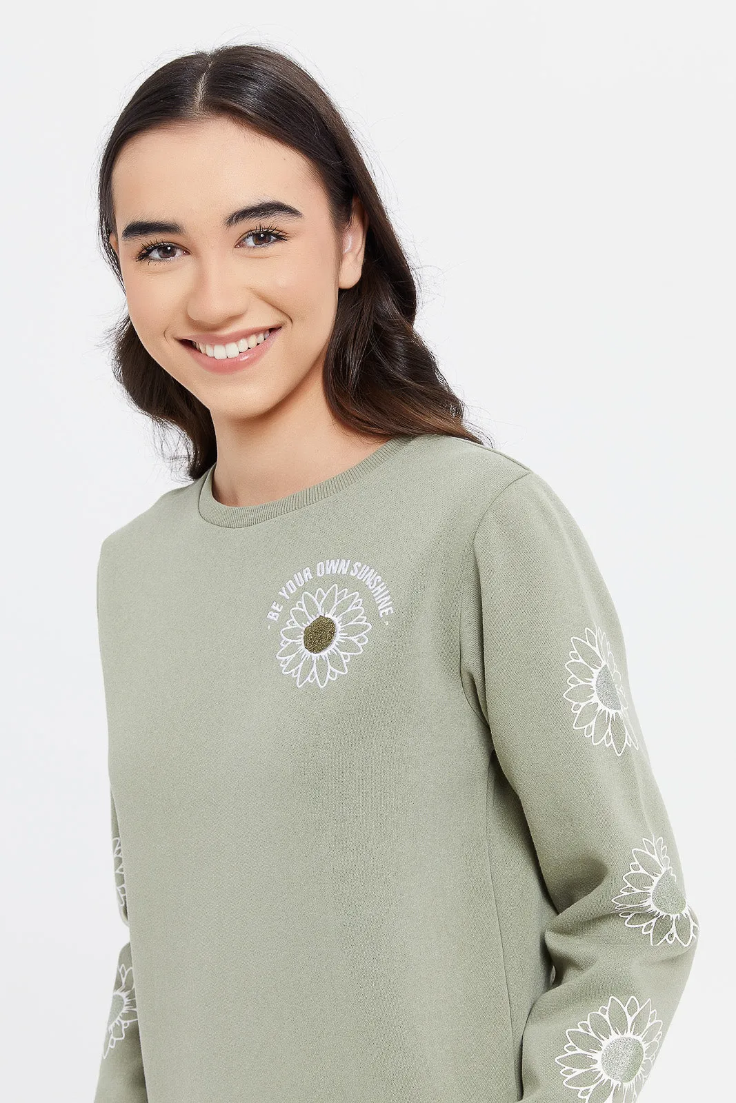 Senior Girls Printed Olive Sweatshirt