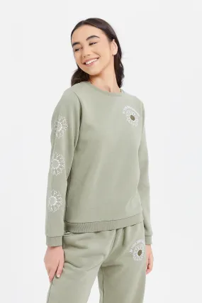 Senior Girls Printed Olive Sweatshirt