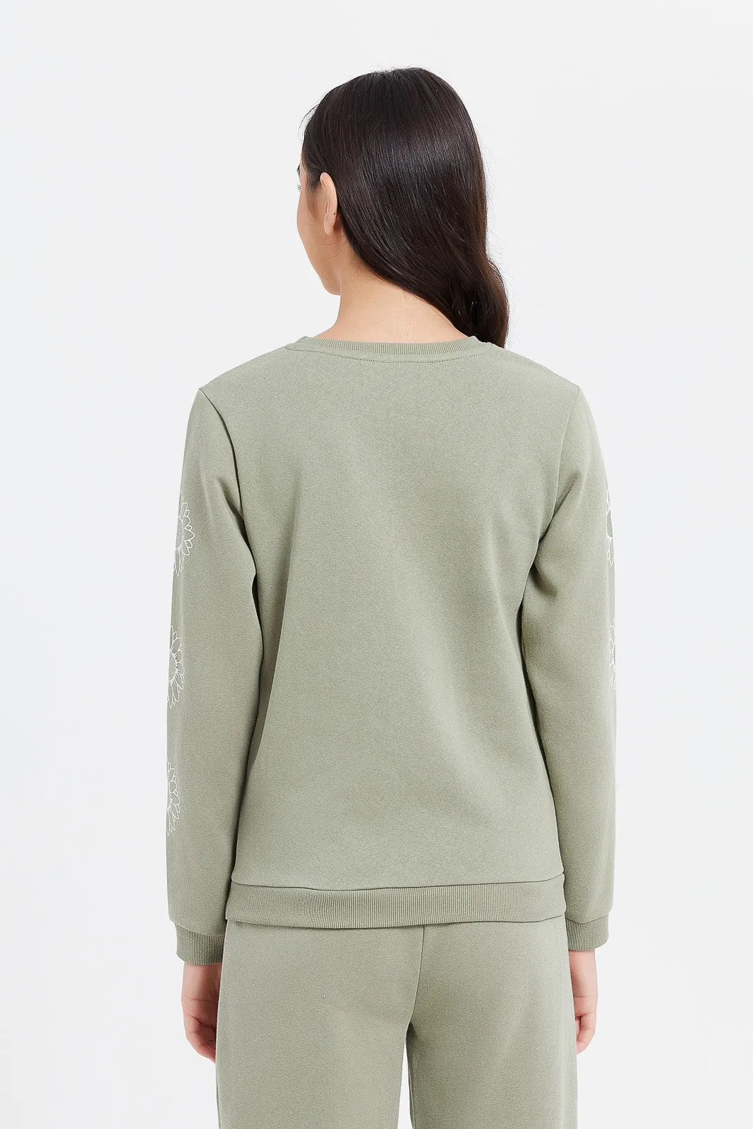 Senior Girls Printed Olive Sweatshirt