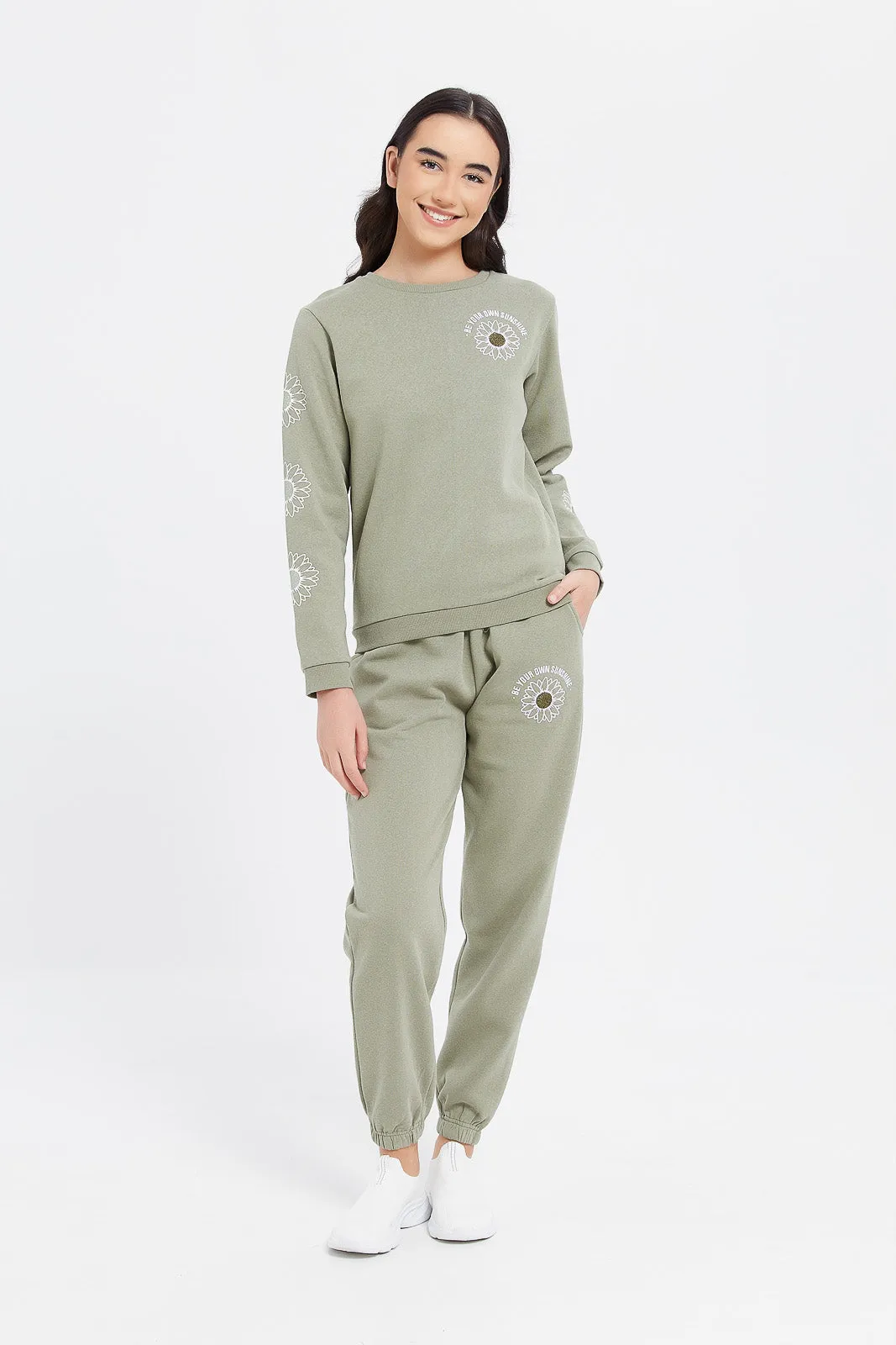 Senior Girls Printed Olive Sweatshirt