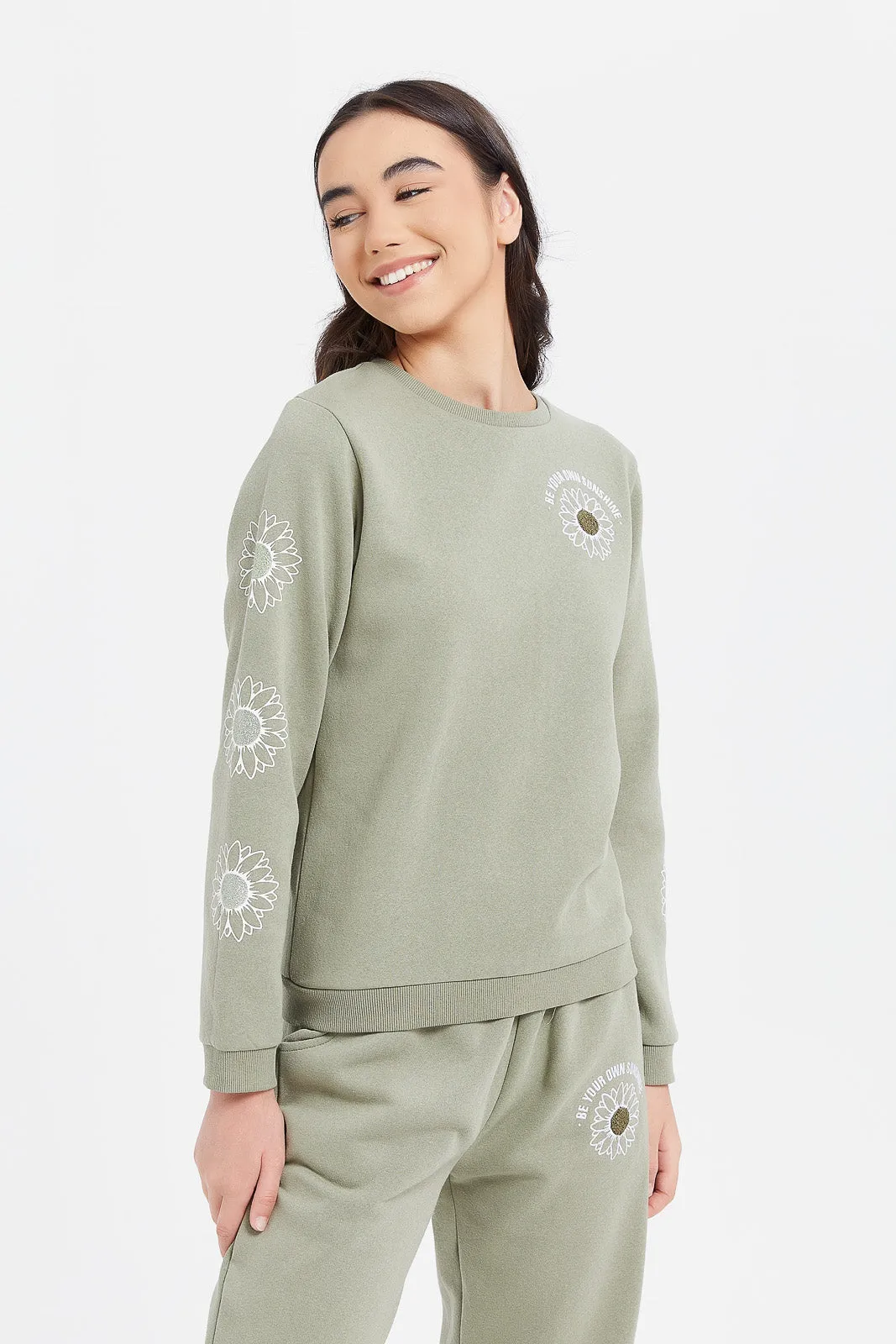 Senior Girls Printed Olive Sweatshirt