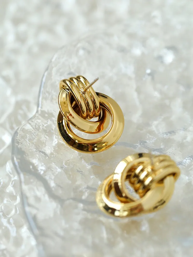 Simple Double Oval Striped Earrings Gold