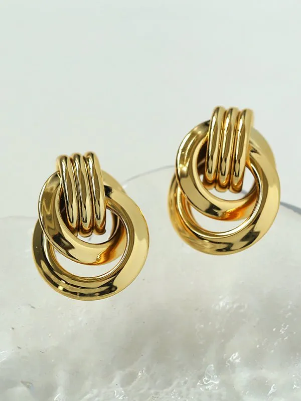 Simple Double Oval Striped Earrings Gold