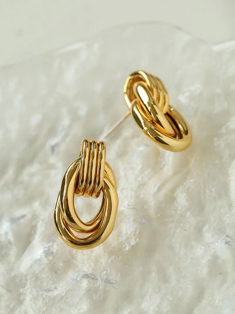 Simple Double Oval Striped Earrings Gold