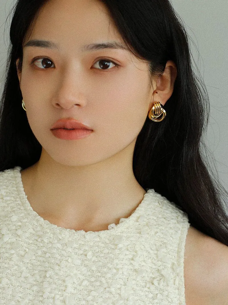 Simple Double Oval Striped Earrings Gold