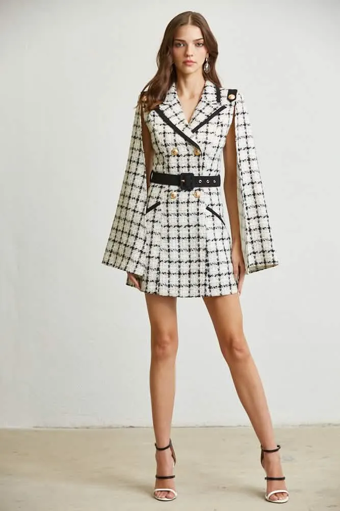 Tweed Plaid Cape Dress