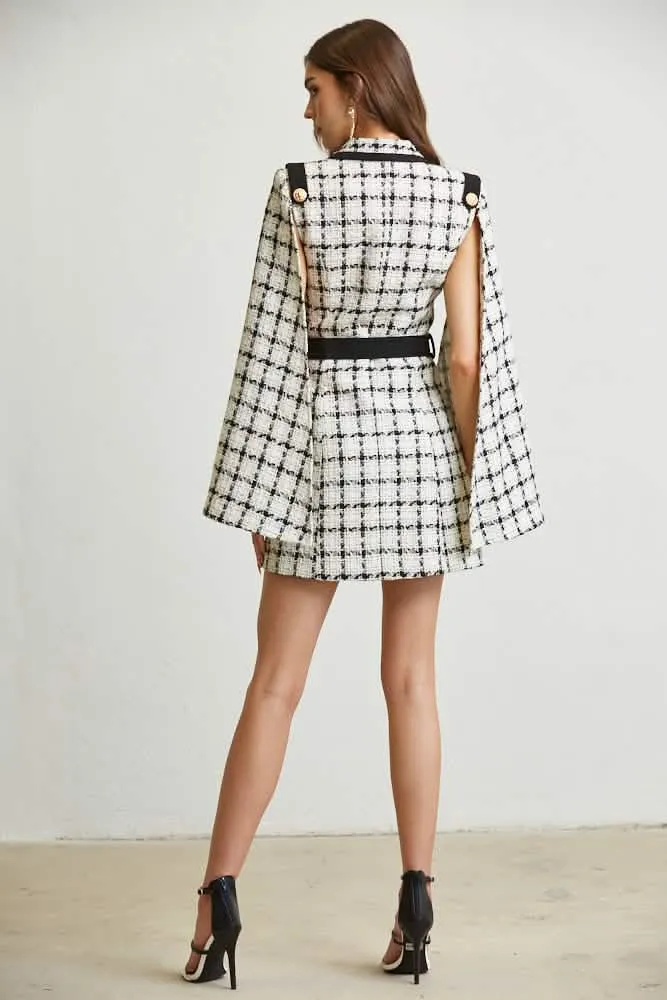 Tweed Plaid Cape Dress