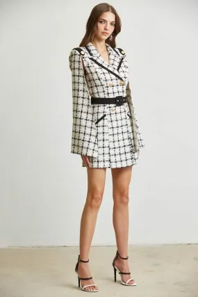 Tweed Plaid Cape Dress