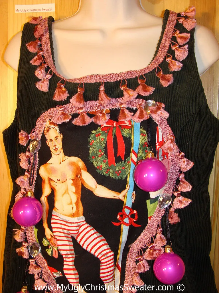 Ugly Christmas Sweater Party Tacky Dress Hottie Guy & Real Ornaments (d94)