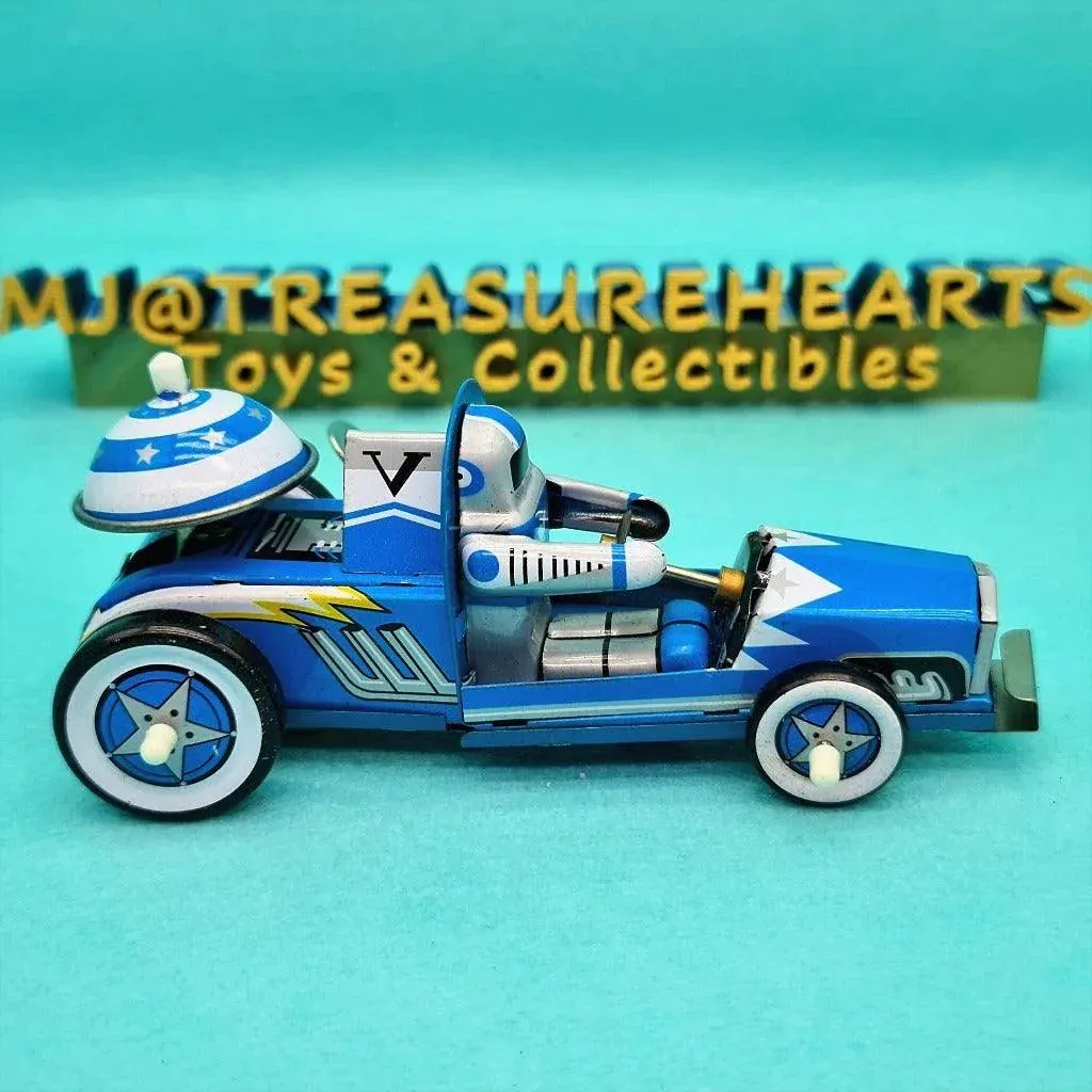 Vintage Blue RACER Wind-Up Tin Toy MS 269