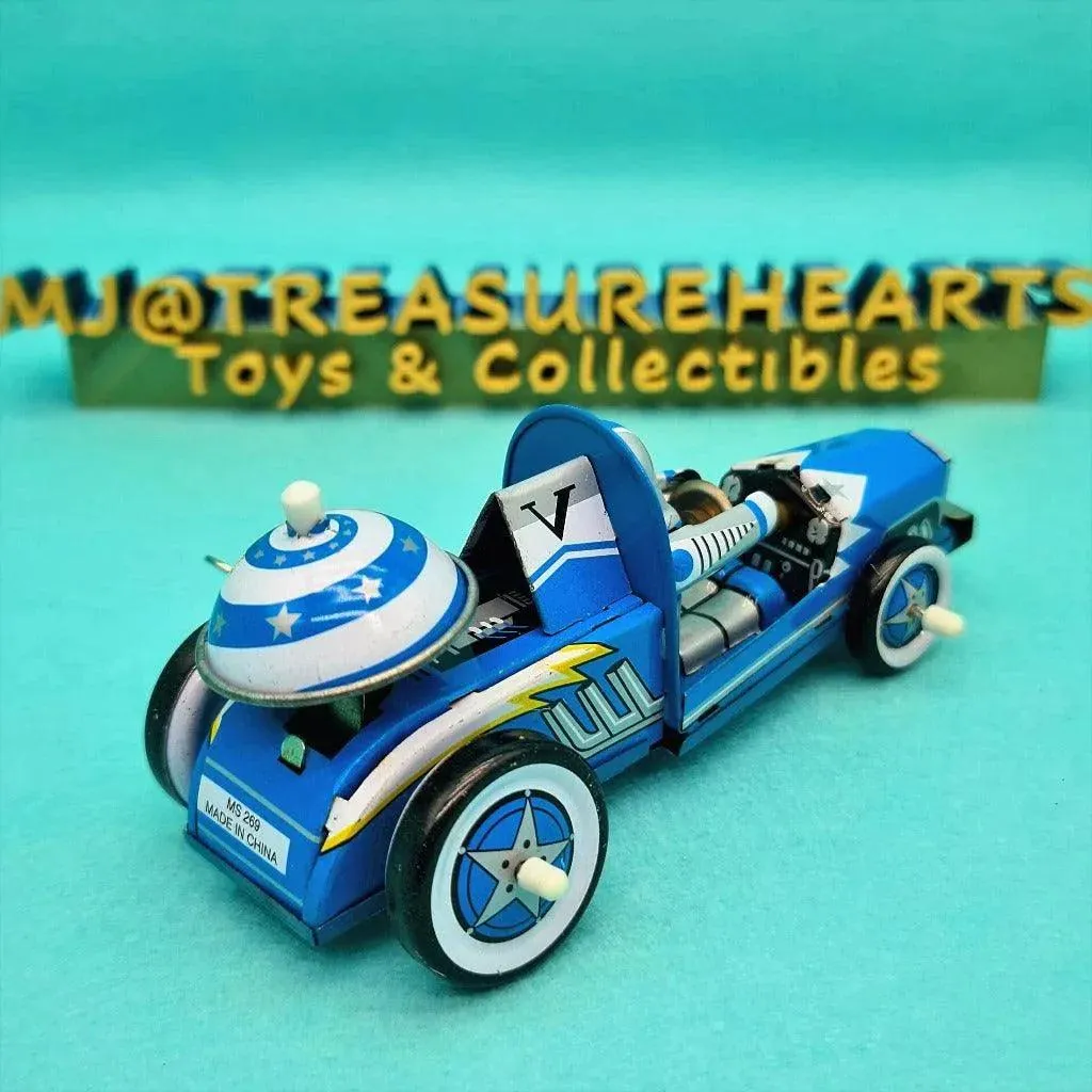 Vintage Blue RACER Wind-Up Tin Toy MS 269