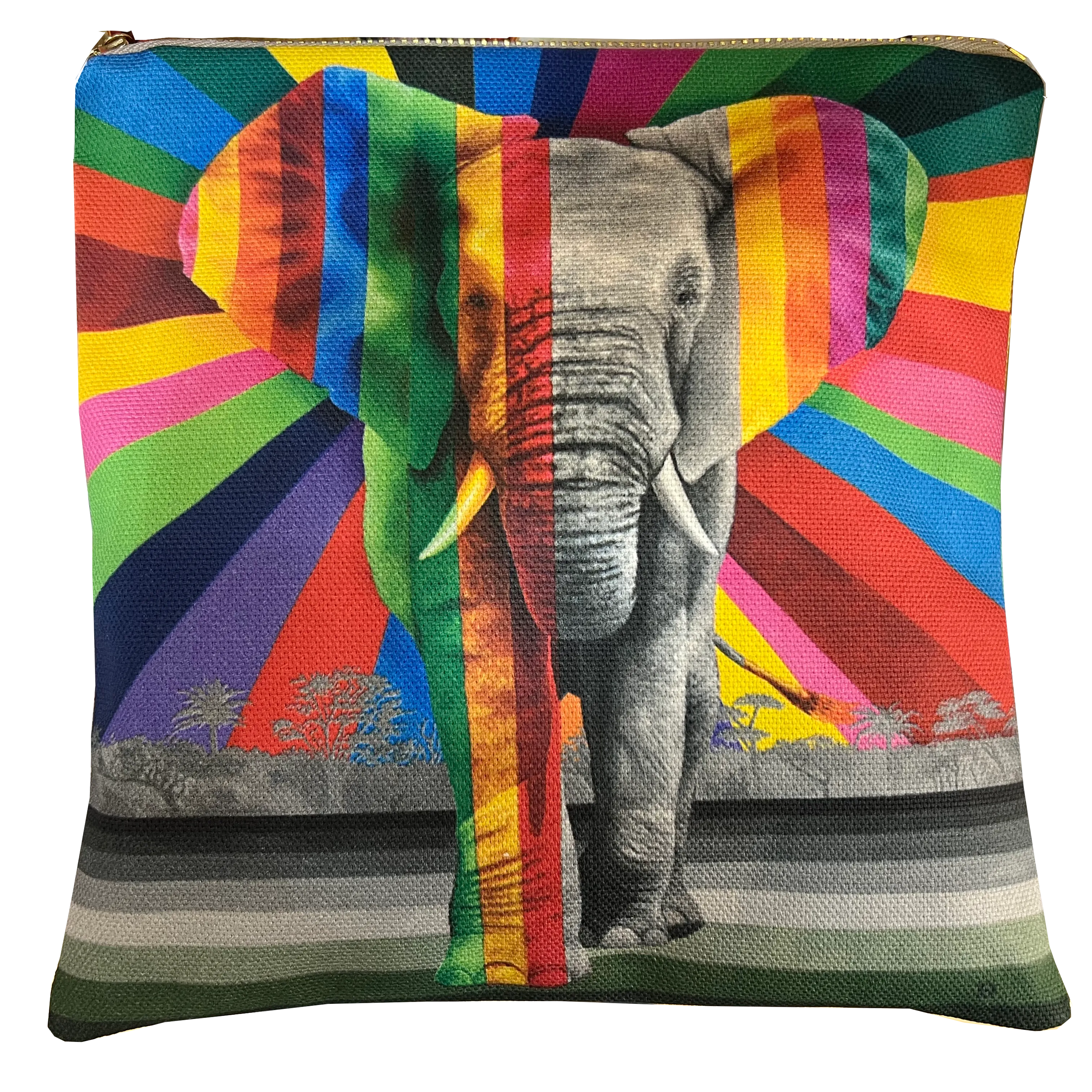 Wildlife in Colour Hand-Made Small Zip Bag – Elephant – 8" X 6"