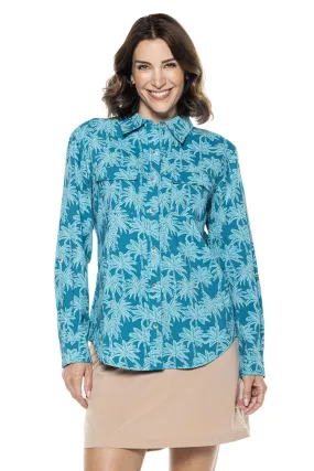 Women's Mylitta Travel Shirt | Tahitian Teal Swaying Palms