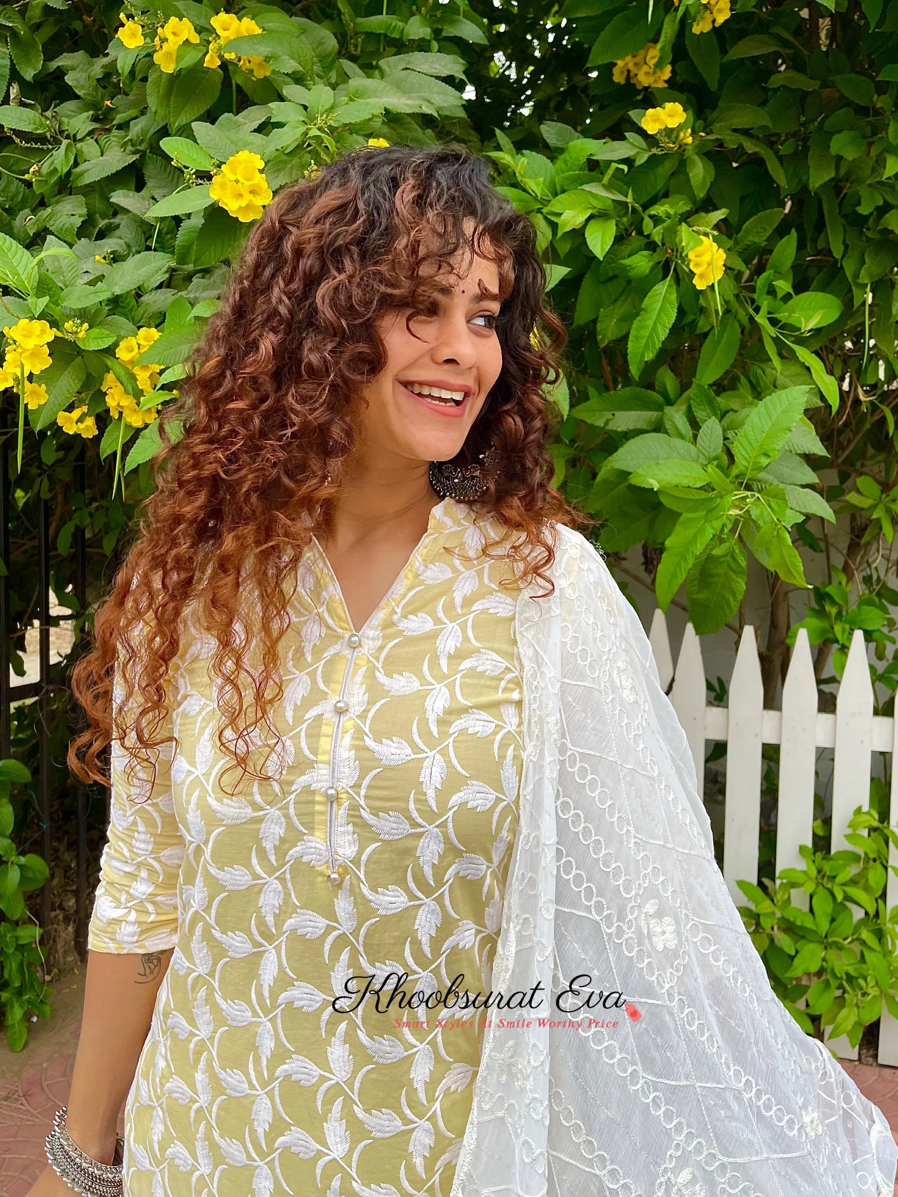 Yellow And White Embroidered Kurta Suit Set