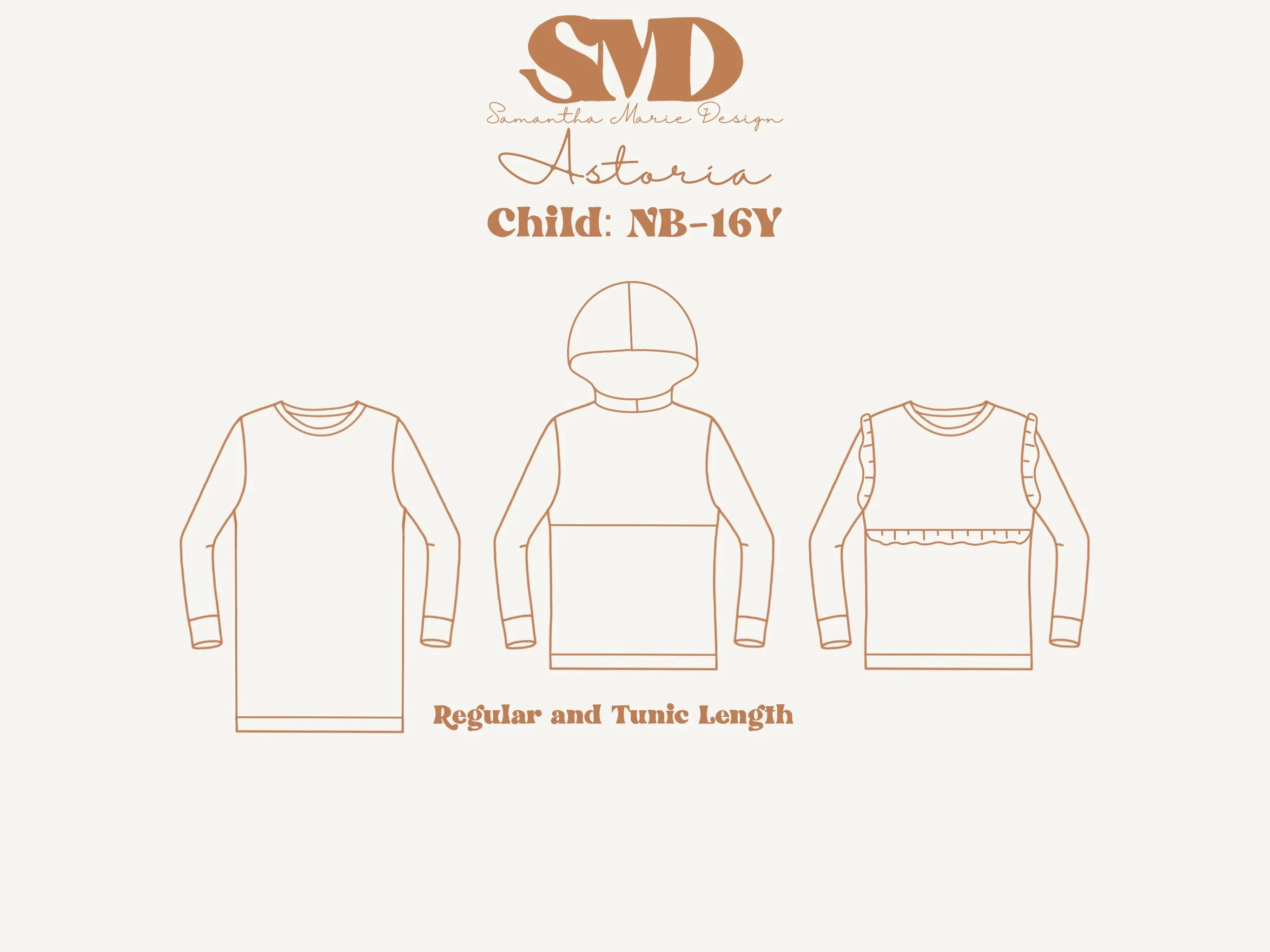 Youth Astoria Crewneck Sweater and Hoodie Digital Sewing Pattern Sizes NB-16Y